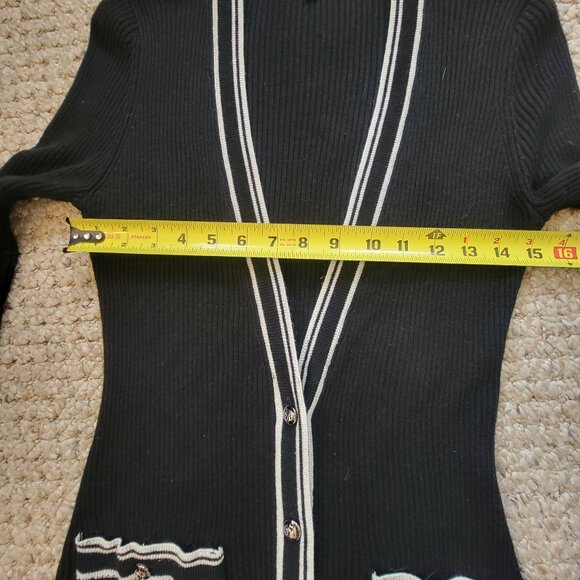 SOLD WHBM Ribbed Long Cardigan Duster Black White Trim - Picture 10 of 15